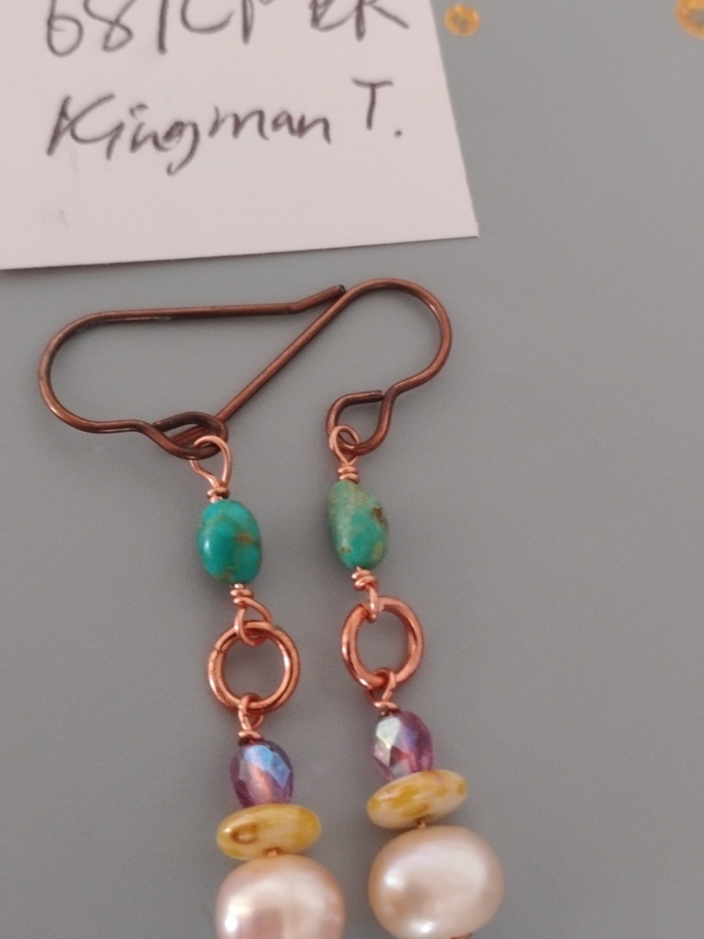 Kingman Turquoise And Fresh Water Pearl Earrings - Picture 2 of 9